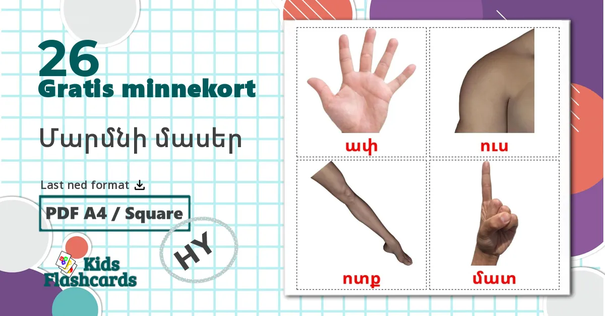 Kroppsdeler - Ordforrådskort for armensk