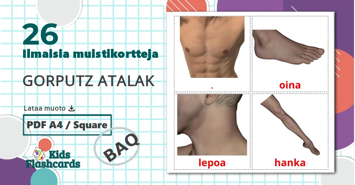 26 Kehon osat lasten kuvakortit
