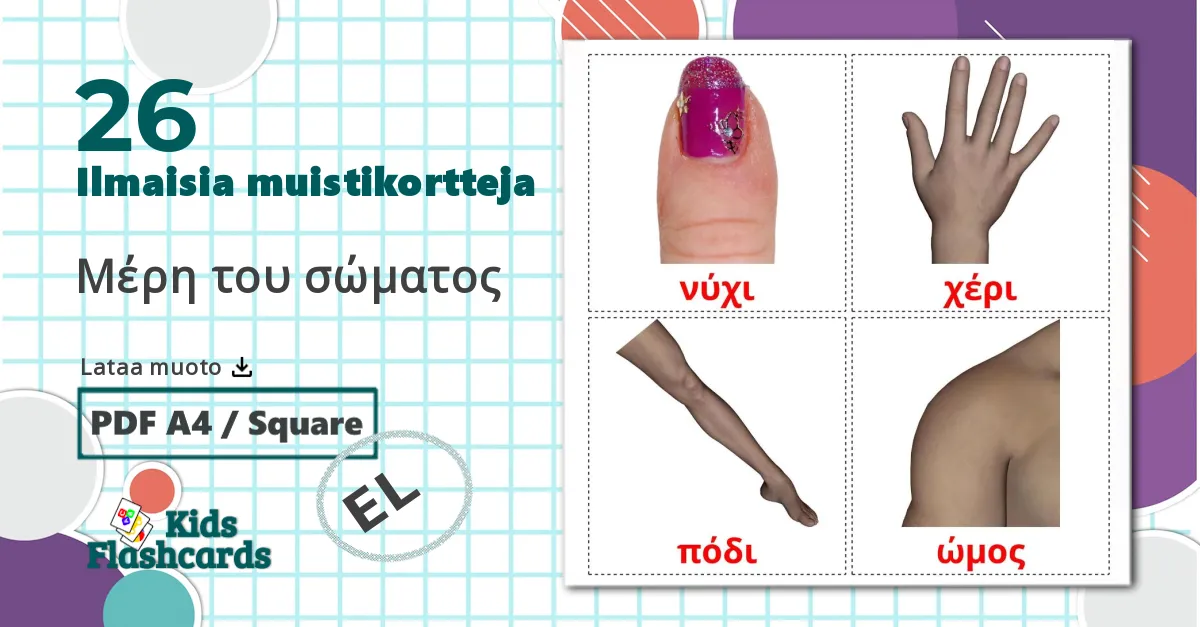 26 Μέρη του σώματος lasten kuvakortit