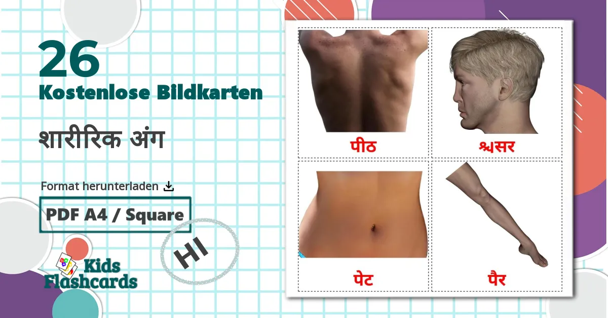 26 Bildkarten für शारीरिक अंग