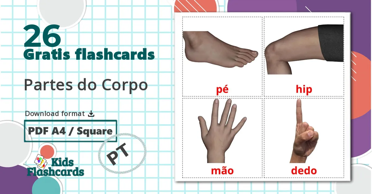 26 Partes do Corpo billedkort for børn