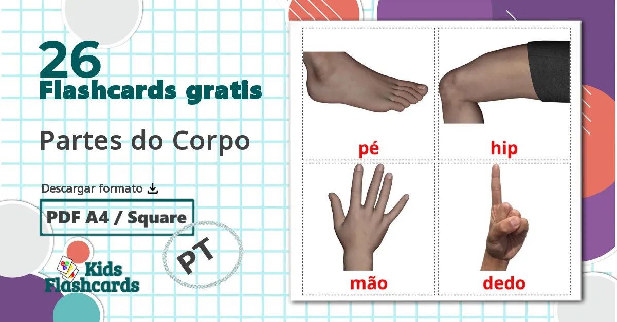 26 tarjetas didacticas de Partes do Corpo