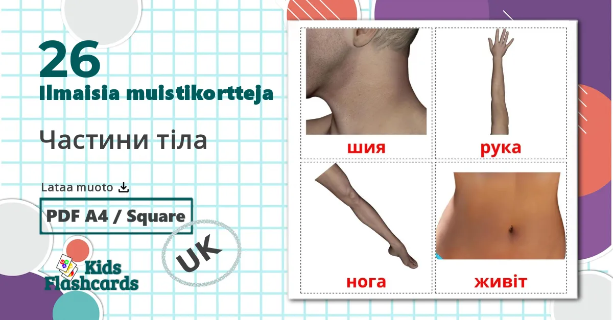 26 Частини тіла lasten kuvakortit