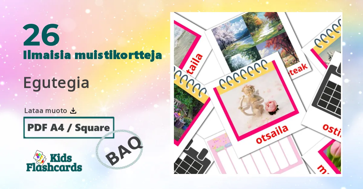 26 Egutegia lasten kuvakortit