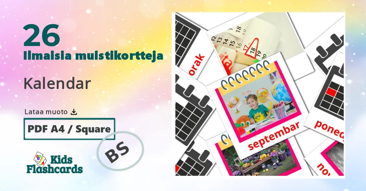 Kalendar – lasten kuvakortit bosnianksi sanastoon