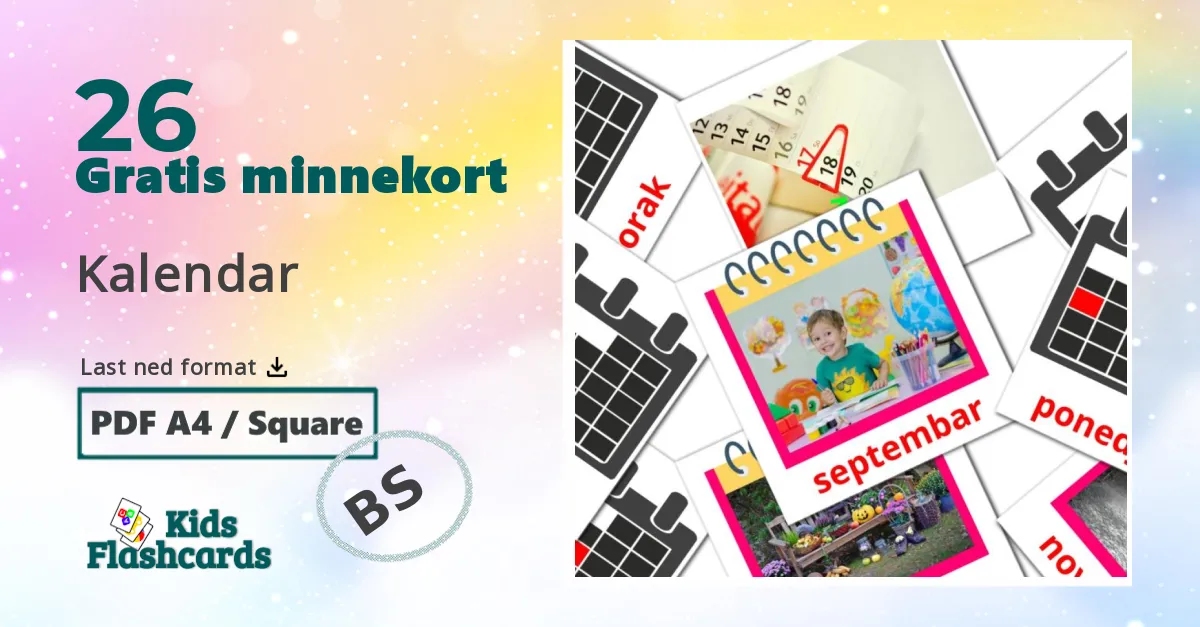 Kalendar bildekort for barn på bosnisk