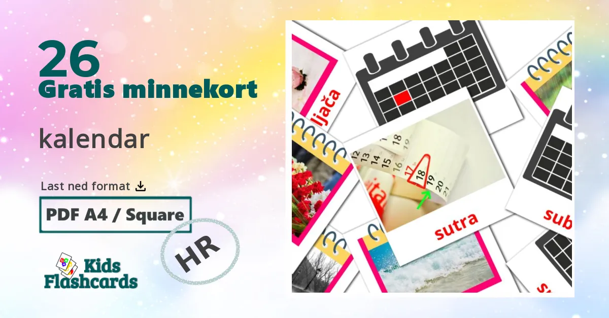 kalendar bildekort for barn på kroatisk