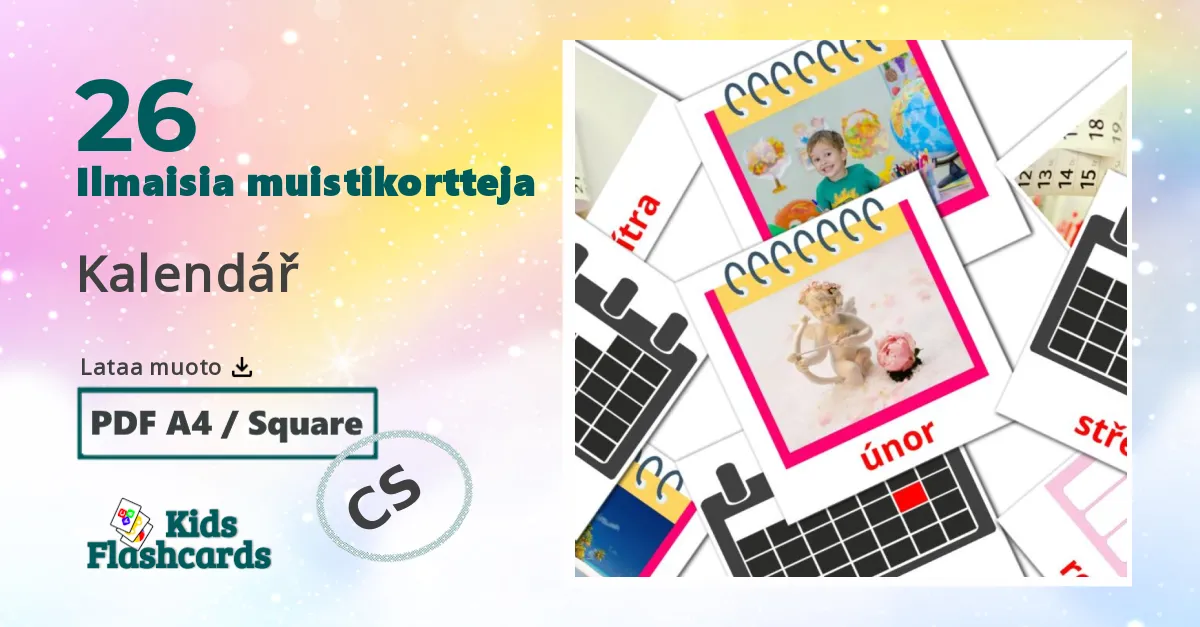 Kalendář – lasten kuvakortit tšekkiksi sanastoon