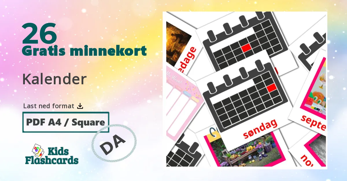 Kalender bildekort for barn på dansk