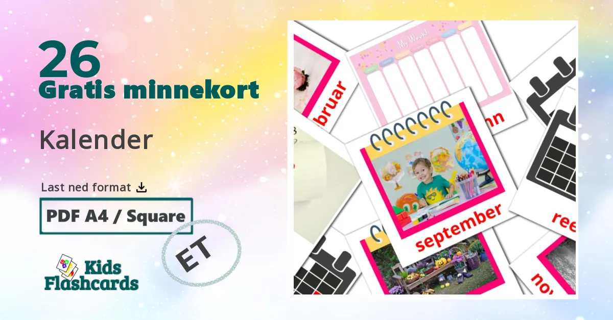 Kalender bildekort for barn på estonisk