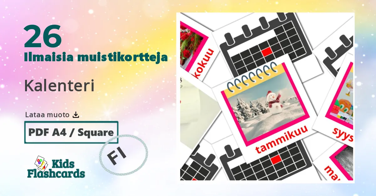 Kalenteri – lasten kuvakortit suomiksi sanastoon