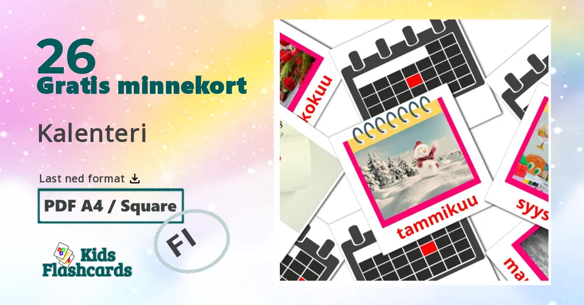 Kalenteri bildekort for barn på finsk