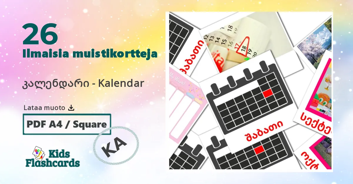 კალენდარი - Kalendar – lasten kuvakortit georgialaiseksi sanastoon