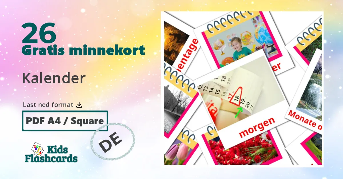 Kalender bildekort for barn på tysk