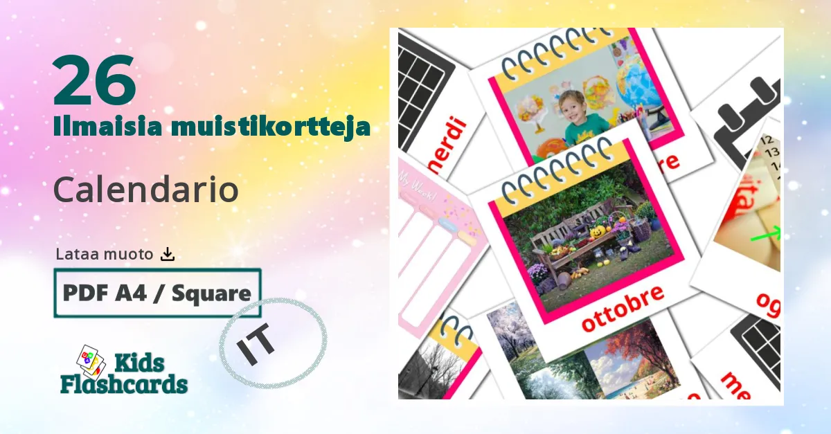 Calendario – lasten kuvakortit italialaiseksi sanastoon