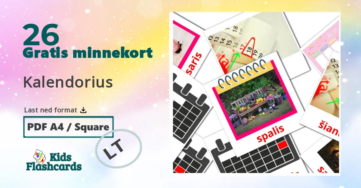 Kalendorius bildekort for barn på litauisk