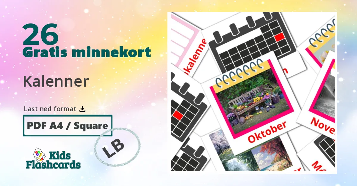 Kalenner bildekort for barn på luxembourgsk