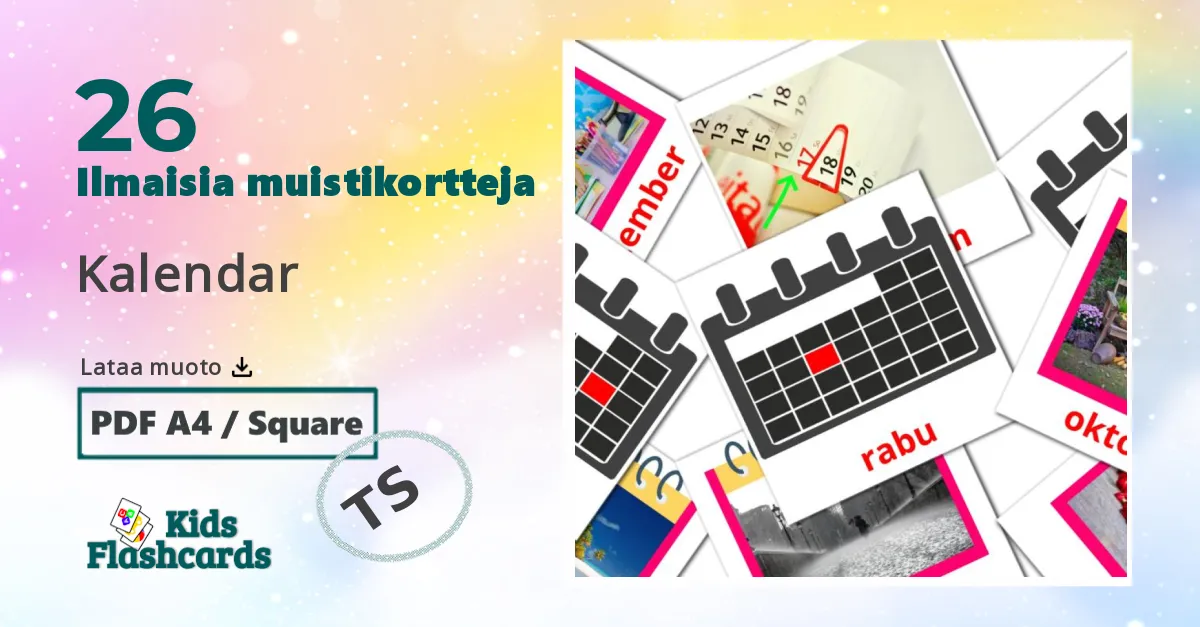 Kalendar – lasten kuvakortit malaijiksi sanastoon