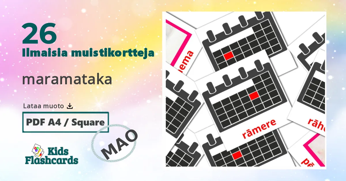 maramataka – lasten kuvakortit maoriksi sanastoon
