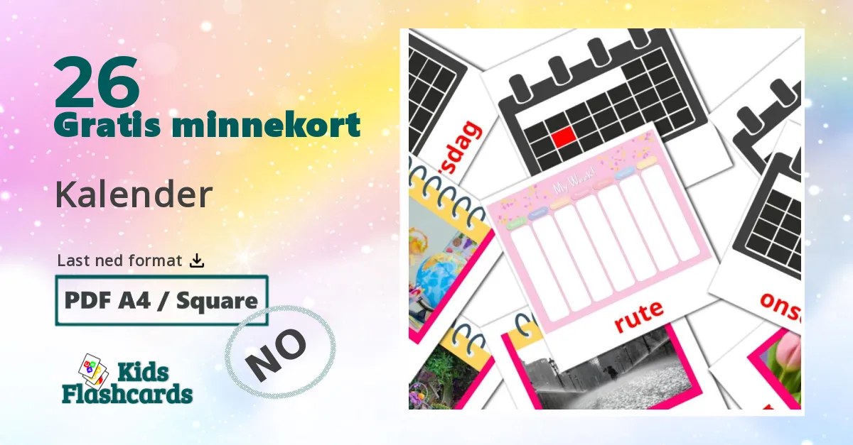 Kalender bildekort for barn på norsk