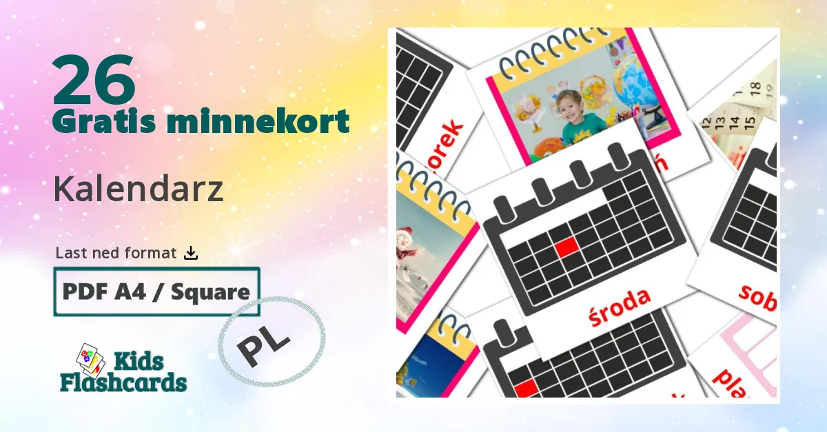 Kalendarz bildekort for barn på polsk