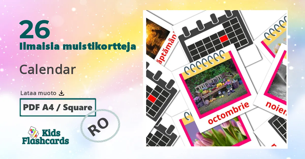 Calendar – lasten kuvakortit romanianksi sanastoon