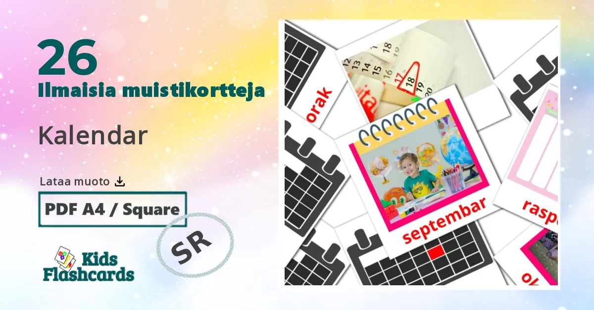 Kalendar – lasten kuvakortit serbiaksi sanastoon