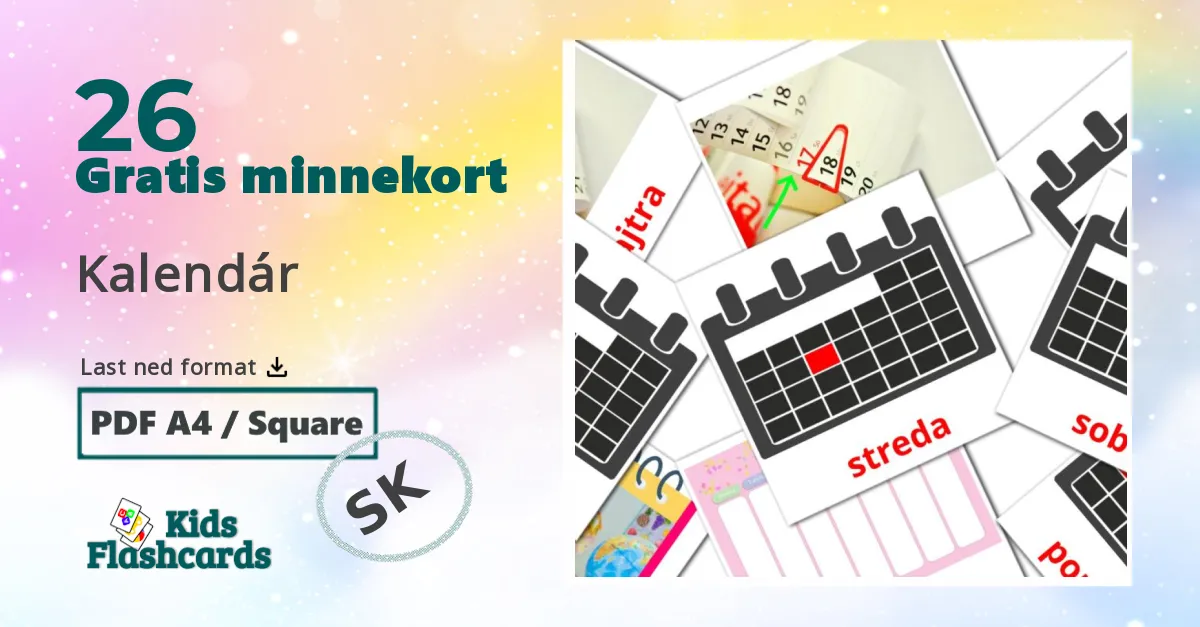 Kalendár bildekort for barn på slovakisk