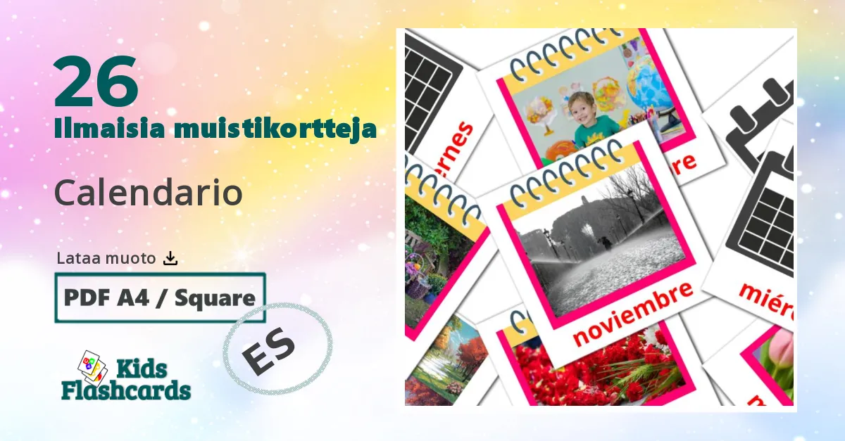 Calendario – lasten kuvakortit espanjaksi sanastoon