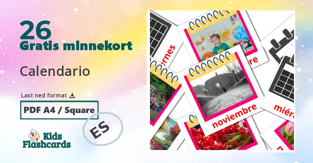 Calendario bildekort for barn på spansk