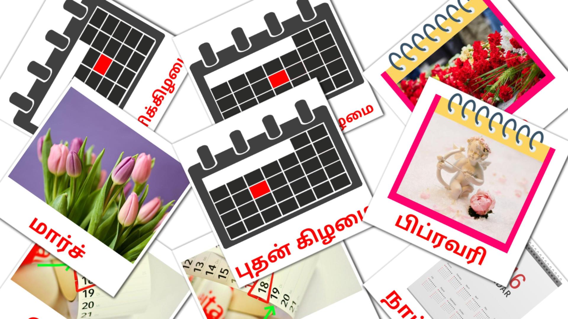நாட்காட்டி Flashcards di vocabolario tamil