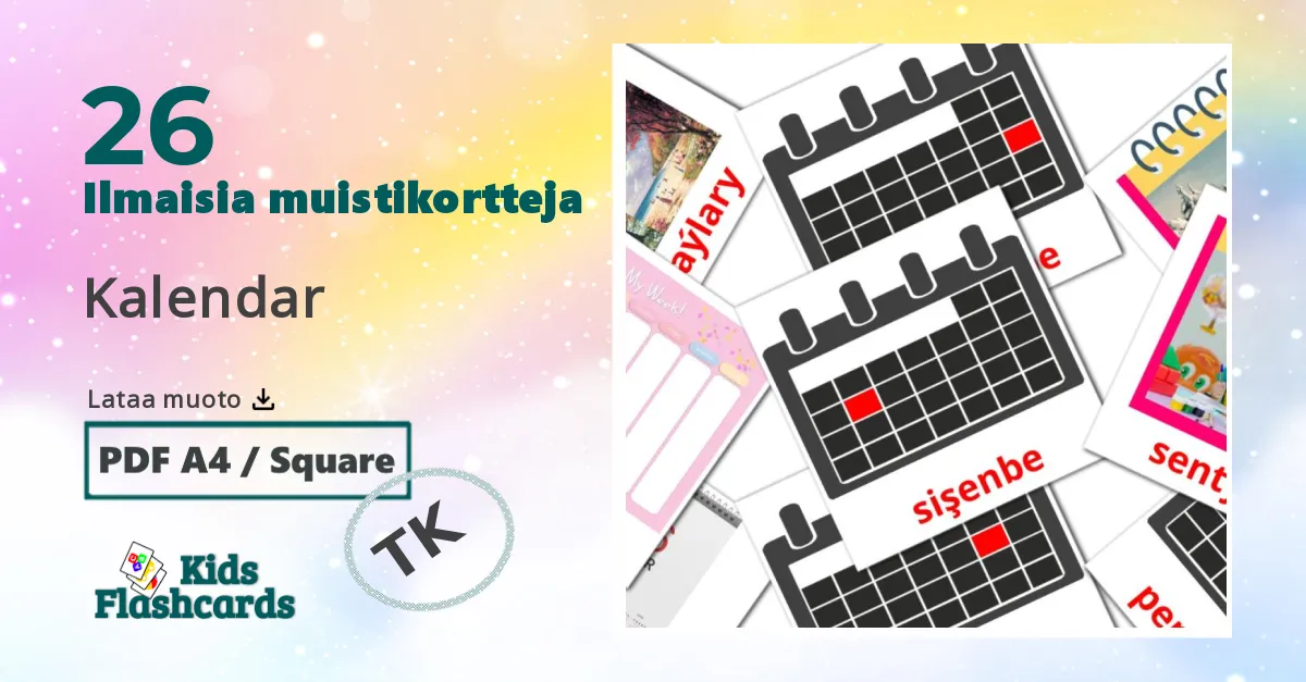 Kalendar – lasten kuvakortit turkmeniksi sanastoon