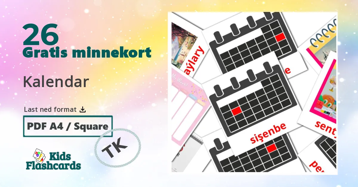 Kalendar bildekort for barn på turkmen
