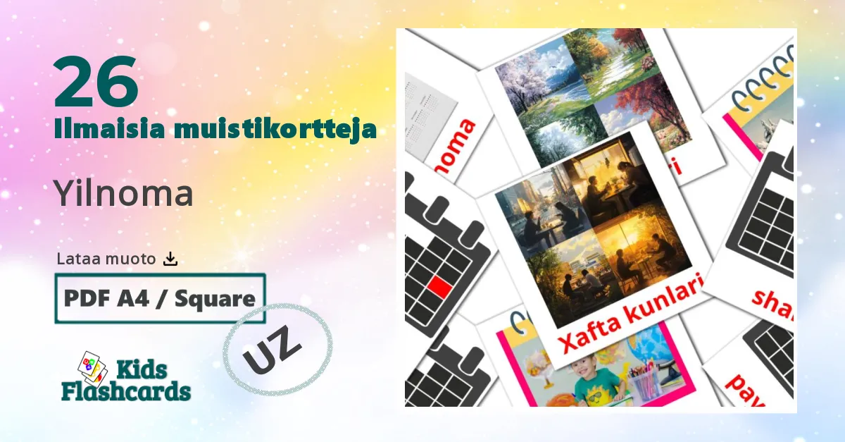 Yilnoma – lasten kuvakortit uzbekkiksi sanastoon