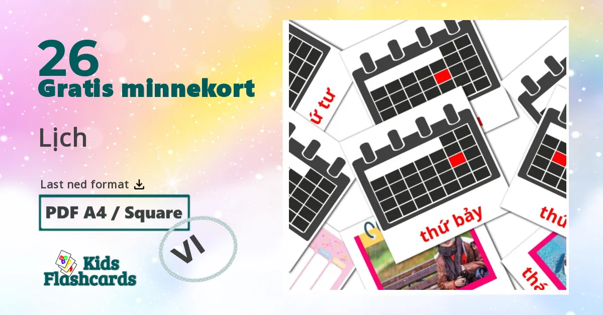 Lịch bildekort for barn på vietnamesisk