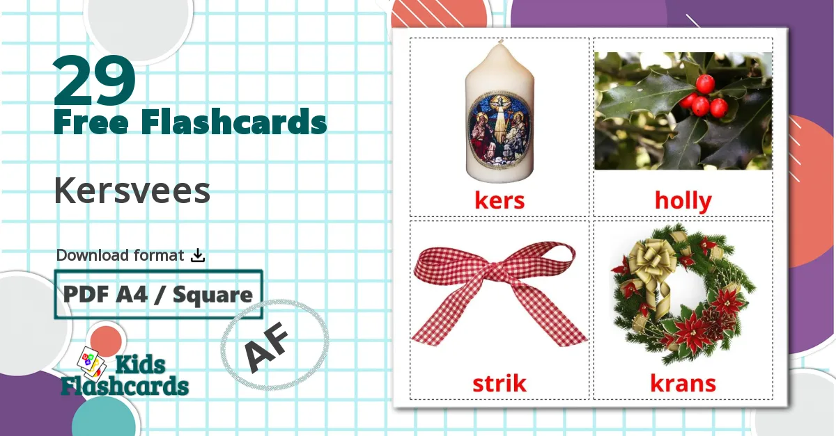 Christmas - afrikaans vocabulary cards