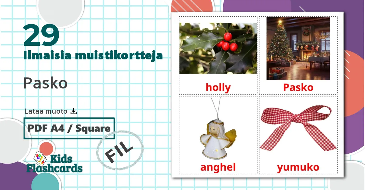 29 Pasko lasten kuvakortit