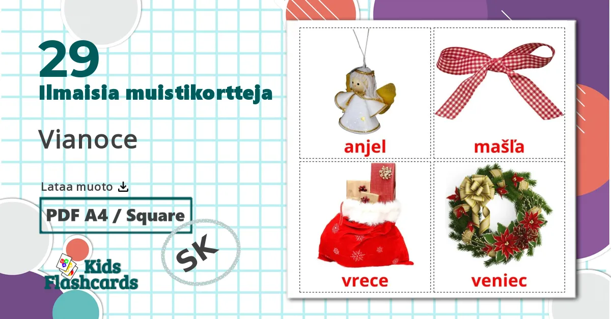 29 Vianoce lasten kuvakortit