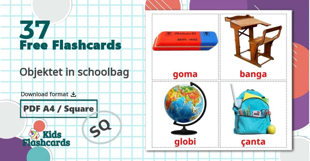 Classroom objects - albanian vocabulary cards