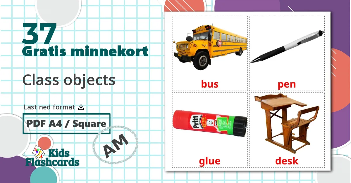 37 Klasseromsobjekter bildekort