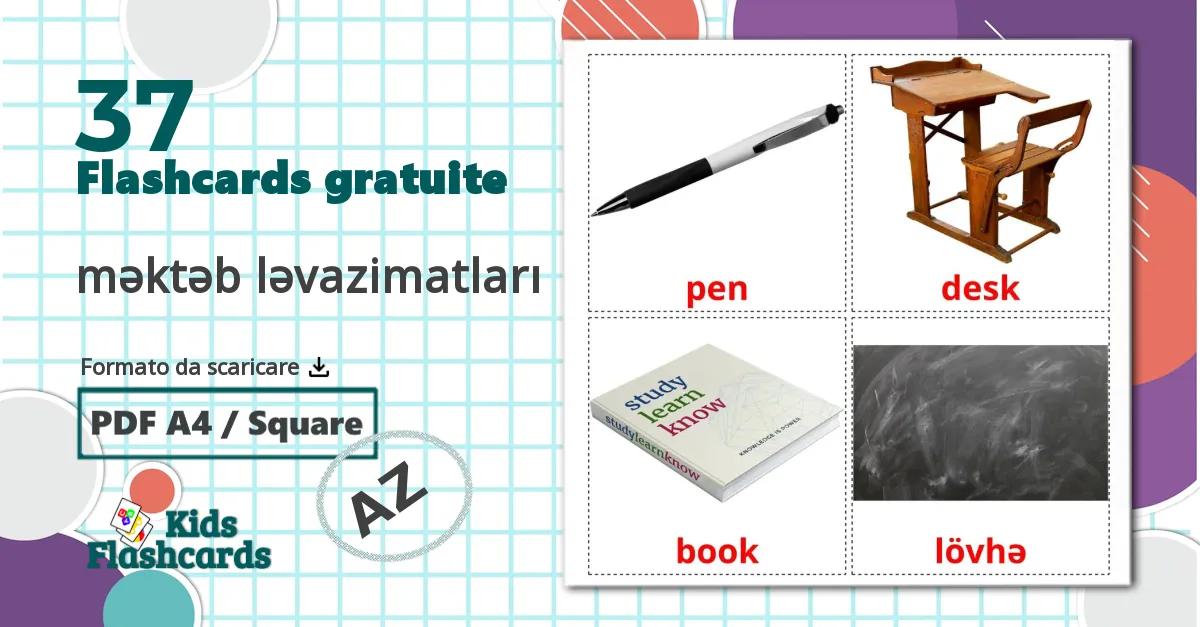 37 flashcards di Oggetti scolastici