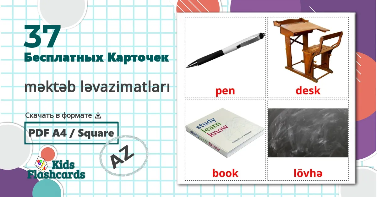 37 Карточки Домана Школьные принадлежности