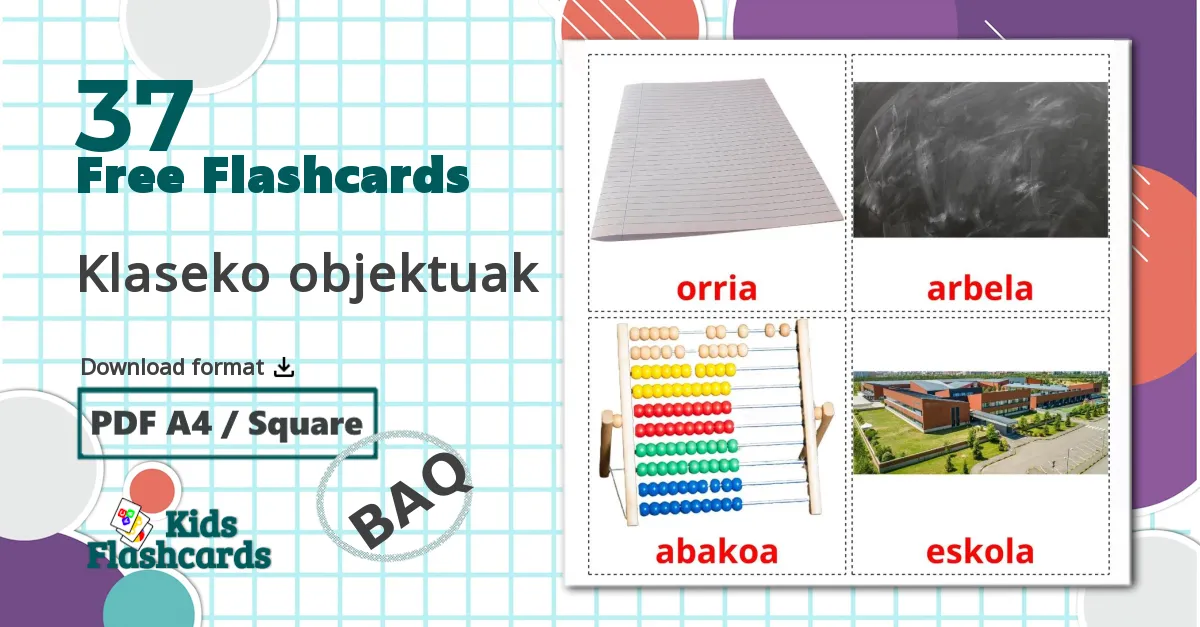 Classroom objects - basque vocabulary cards