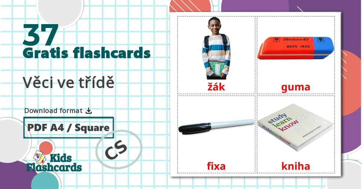 37 Věci ve třídě billedkort for børn