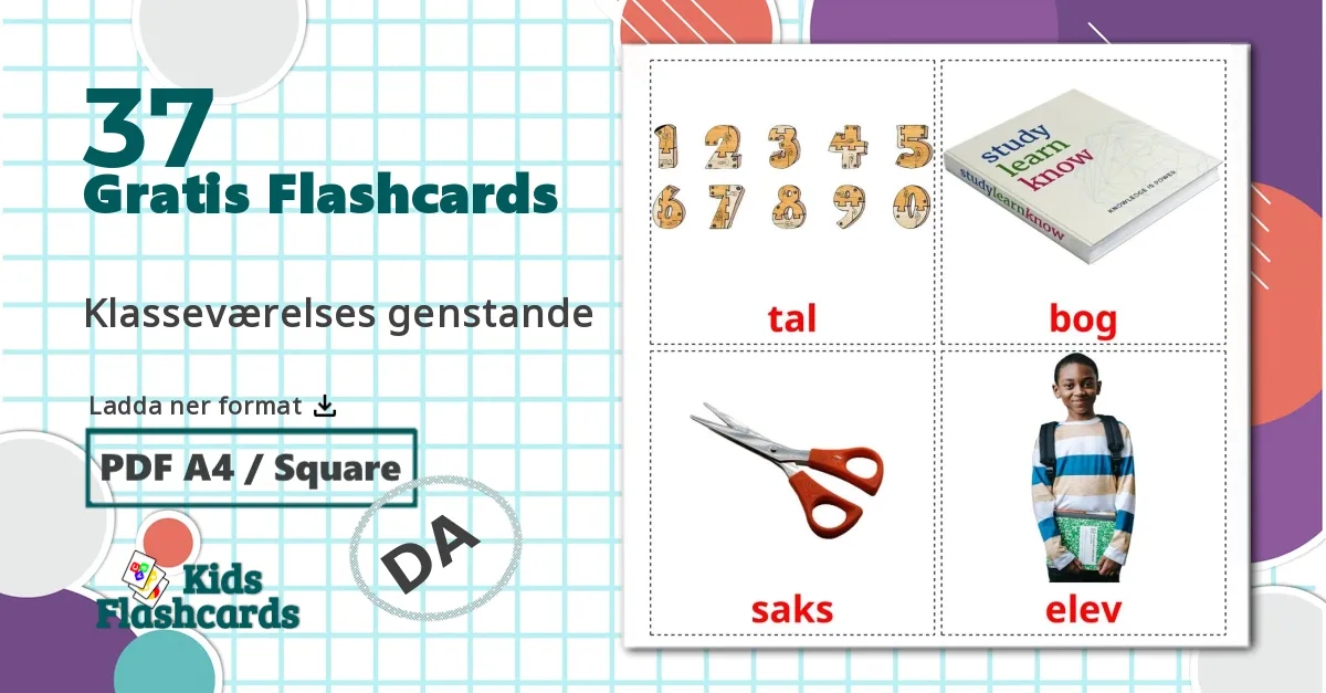 37 Klasseværelses genstande bildkort för barn
