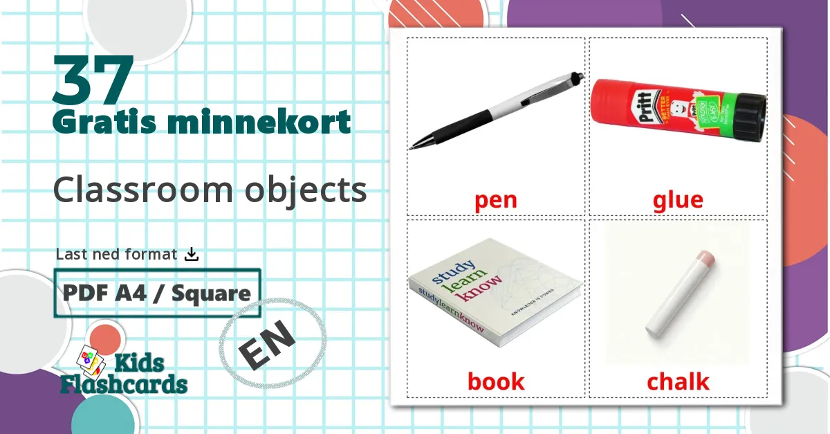 37 Classroom objects bildekort