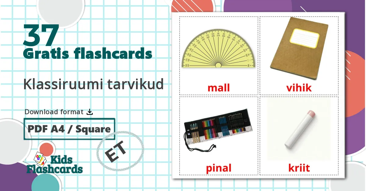 37 Klassiruumi tarvikud billedkort for børn