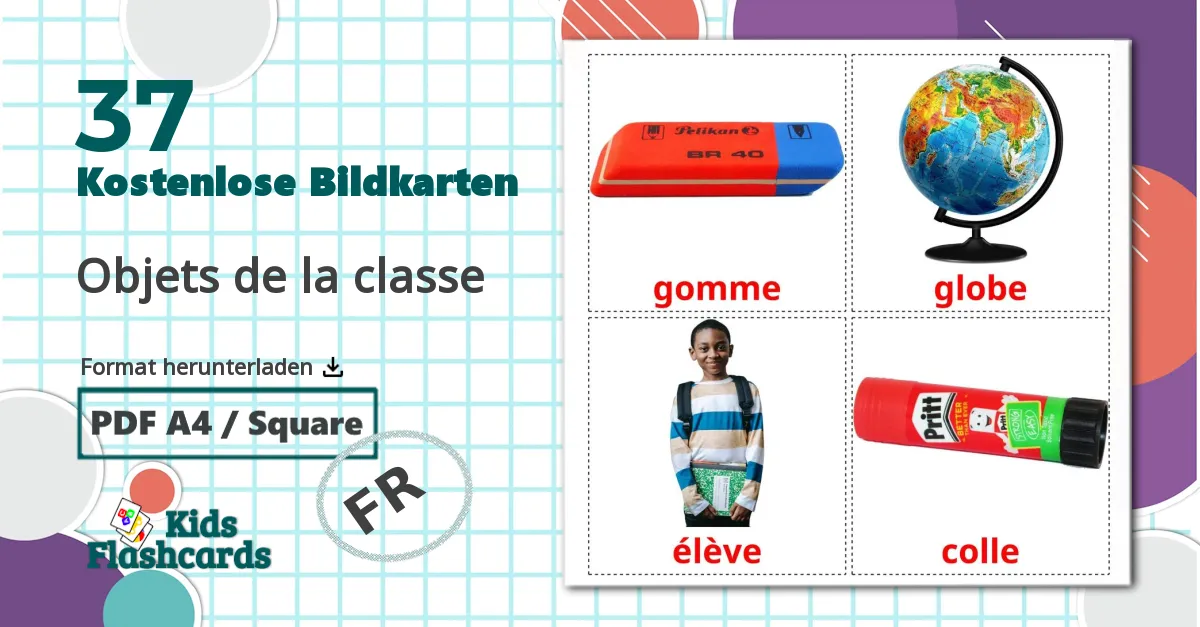 37 Bildkarten für Objets de la classe