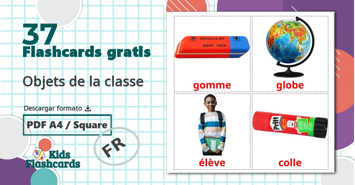 37 tarjetas didacticas de Objets de la classe