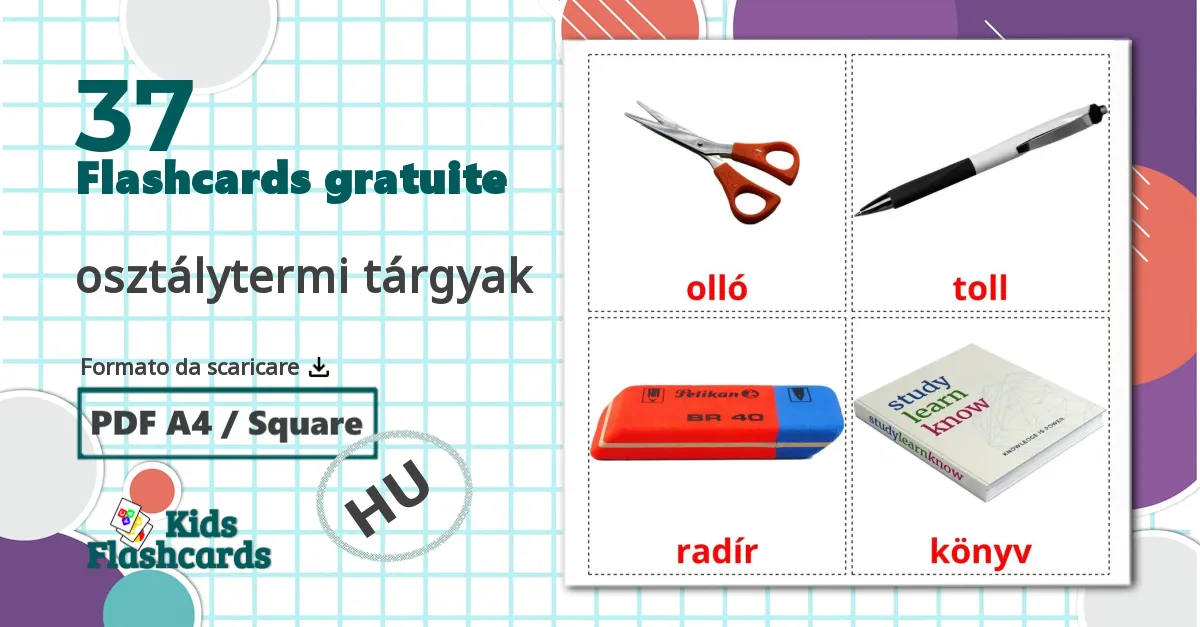 37 flashcards di osztálytermi tárgyak